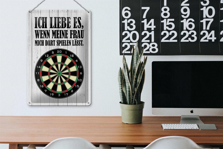 Blechschild Spruch 20x30cm liebe wenn meine Frau mich DART