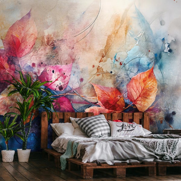 Fototapete Abstrakt Blätter Beton Wohnzimmer Vlies Tapete 400x280 cm
