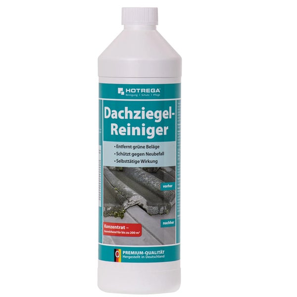 HOTREGA Dachziegelreiniger Konzentrat zur Entfernung von Grünbelägen und zum Schutz vor Neubefall mit selbsttätiger Wirkung.