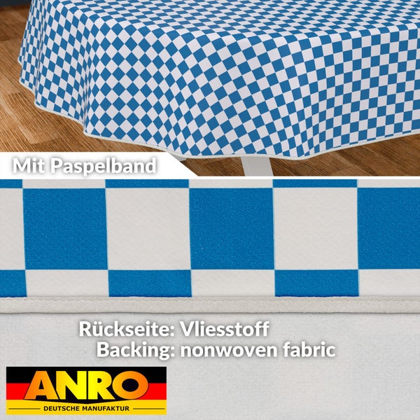 Tischdecke mit blau-weißem Karomuster und Paspelband