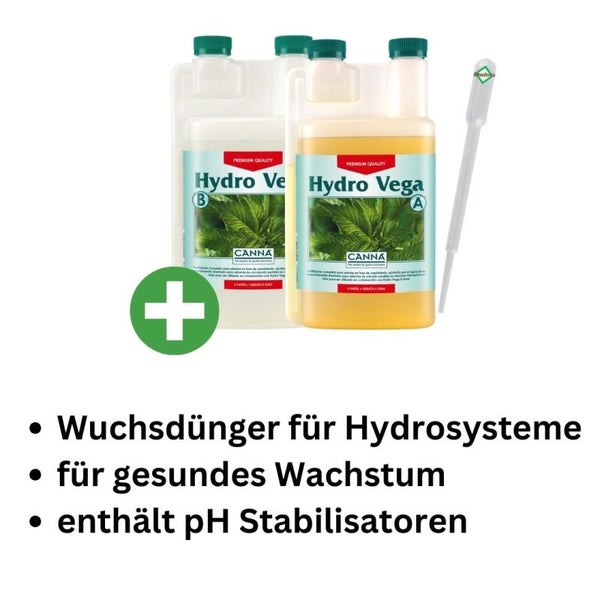 Canna Hydro Vega A&B 5 Liter – 2x5L Wachstumsdünger für Hydrokultur – Zwei-Komponenten-Dünger für optimale Nährstoffversorgung – Fördert gesundes Wachstum & kräftige Pflanzen – Präzise Dosierung mit Pipette