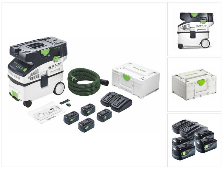 Festool CTLC MIDI I-Plus Akku Absaugmobil 36 V ( 2x 18 V ) Staubkl. L ( 577671 ) + 4x Akku 5,0 Ah + Doppelladegerät + Systainer