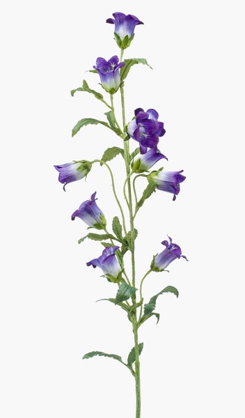 Künstlicher Glockenblumenstiel mit violetten glockenförmigen Blüten und grünen Blättern