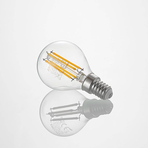 LED-Filament-Leuchtmittel in Tropfenform mit E14-Sockel, klares Glas, 470 Lumen, 220 bis 240 Volt.