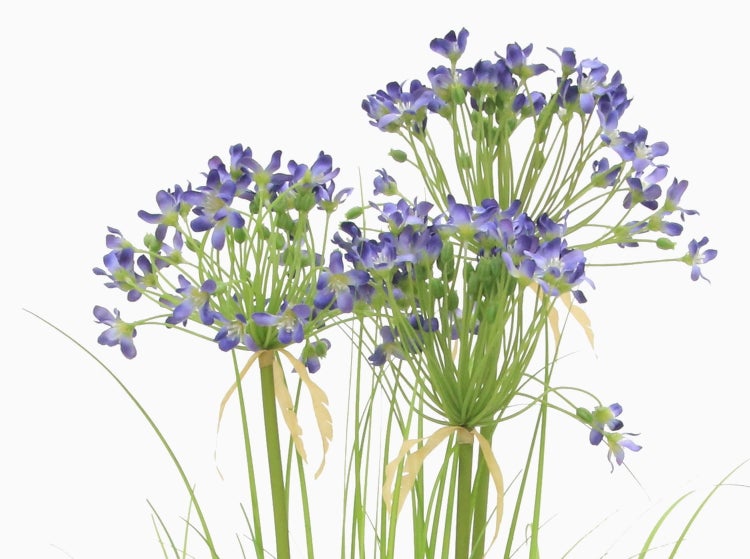 Künstliches Ziergras mit langen grünen Halmen in Nahaufnahme.