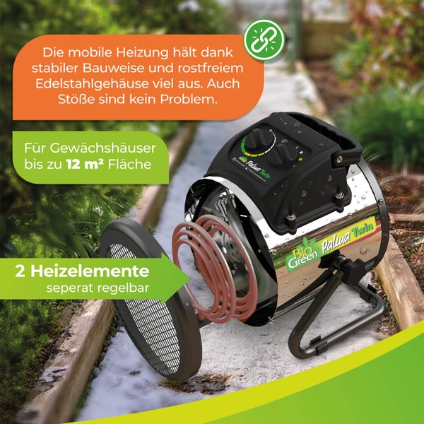 Gewächshausheizung & Lüfter PALMA TWIN mit digitalem Thermostat