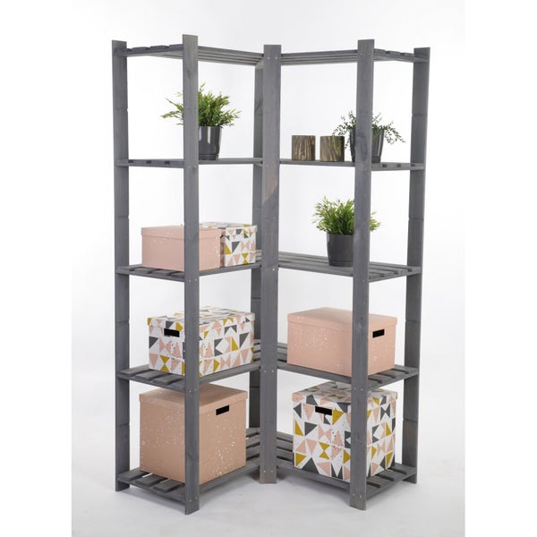 PROREGAL Eckregal Pinepeak HxBxT 170 x 85 x 38 cm 5 Fachboden 1,2 cm Dickes Kiefernholz Grau