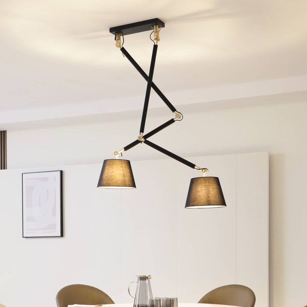 Lucande Deckenlampe Marvaine in Schwarz aus Metall (2 flammig, E27) - Textil Deckenleuchte Lampe Wohnzimmerleuchte