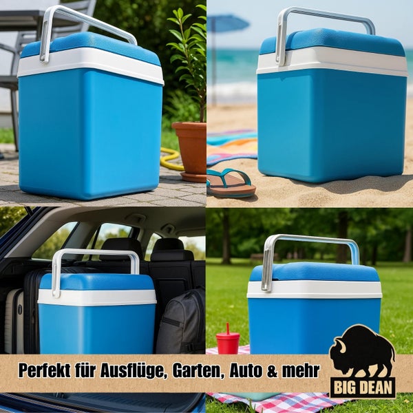 Blaue Kühlbox für Ausflüge, Garten und Auto