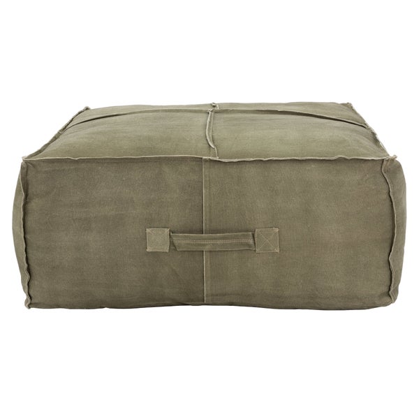 WOMO-DESIGN Sitzpouf XXL Liberec aus Leinen in Olivegrün mit Tragegriff 90x40x90 cm Quadratisch Handgefertigt Baumwolle Füllung Modern Sitzpuff Pouf Puff Ottoman Sitzhocker Fußhocker Hocker Sitzkissen
