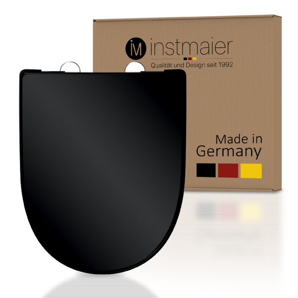 instmaier WC Sitz | Made in Germany | Toilettendeckel mit Absenkautomatik | Klobrille Schwarz Glanz | D-Form | mit Schnellverschluss | Duroplast