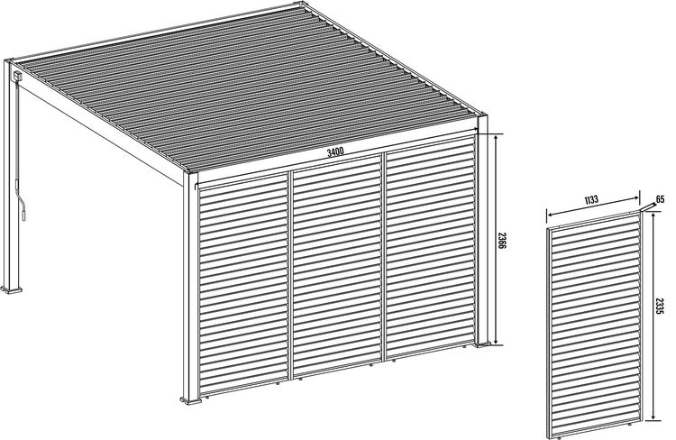 Weide Holzoptik Lamellenwand für Weide Pergola 1,23m in Anthrazit aus Aluminium