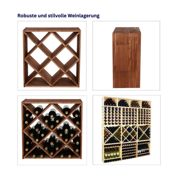 PROREGAL Modulares Weinregal Vincellar Mod HxBxT 60 x 60 x 30 cm Rauten Modul Für 30 Flaschen Massives Kiefernholz Braun Geölt