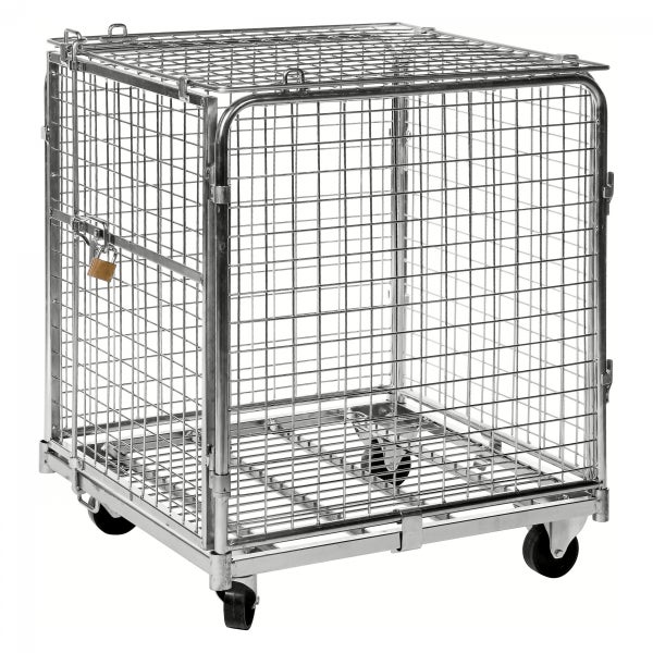 Rollbehälter aus Metall mit Vorhängeschloss