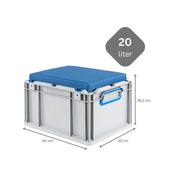PROREGAL SparSet 6 x Eurobox NextGen Seat Box Blau HxBxT 26,5 x 30 x 40 cm 20 Liter Griffe Geschlossen Eurobehälter Sitzbox Transportbox