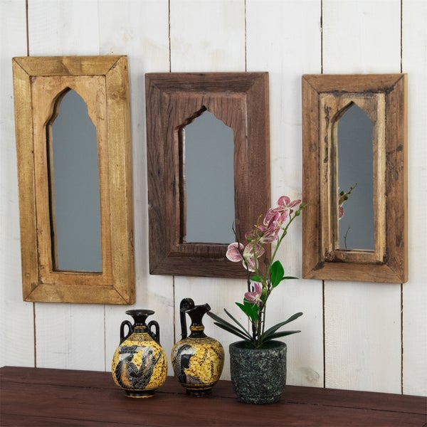 Wandspiegel  Sara 40x25 cm, Mahagoni Massivholz dunkelbraun
