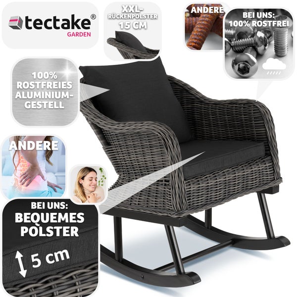 Rattan Schaukelstuhl tectake Rovigo 57,5 x 85 x 73 cm natürlich nachempfundenes Geflecht mit Aluminiumgestell grau