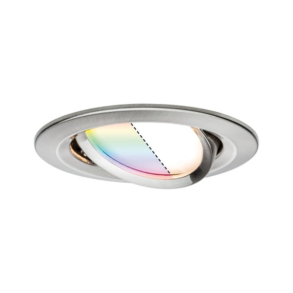 Runder Einbaustrahler in Nickel-Optik, schwenkbar, mit RGBW-Leuchtmittel