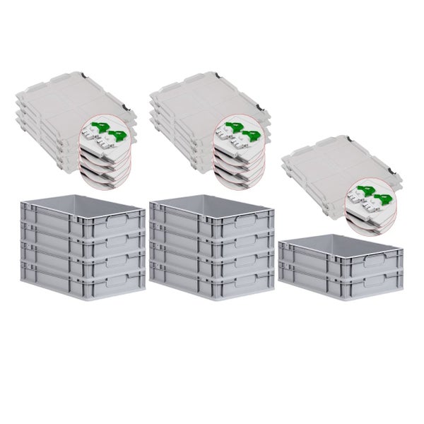 PROREGAL Spar Set 10x Eurobox Nextgen Economy Mit Scharnierdeckel & Grünen Schiebeschnappverschlüssen Griffe Geschlossen HxBxT 12 x 40 x 60 cm