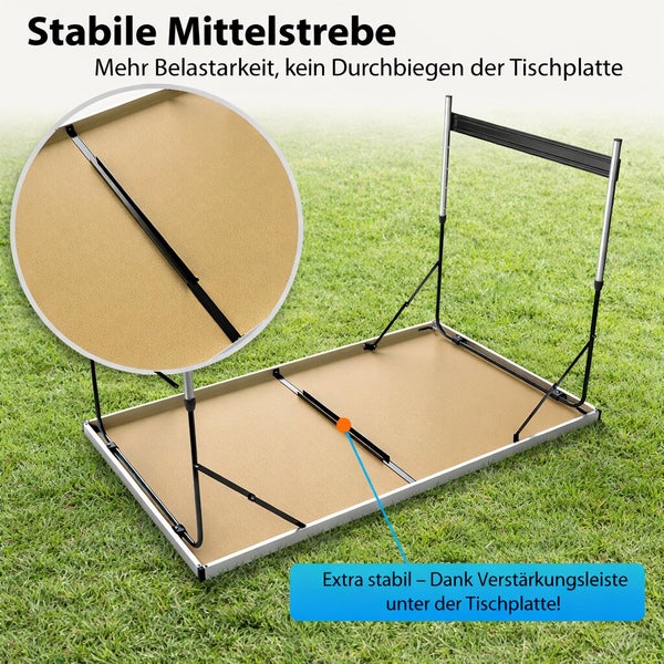 Tapeziertisch mit stabiler Mittelstrebe zur Stabilisierung der Tischplatte und Vermeidung von Durchbiegung.
