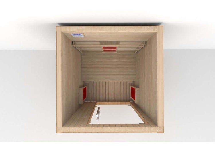 FinnTherm Infrarotkabine Freya Infrarotkabine 1 Sitzbänke aus Holz Saunakabine mit 45 mm Wandstärke, Systemsauna