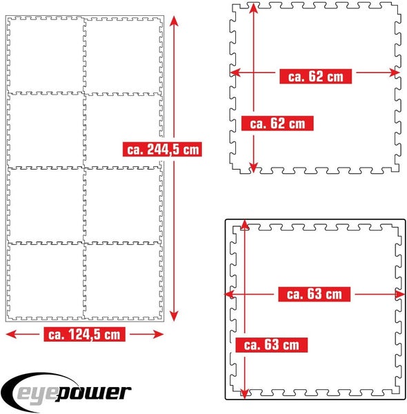 3.2qm Kampfsportmatte 2cm - 8 Judo Matten für Zuhause 63x63cm Blau Rot