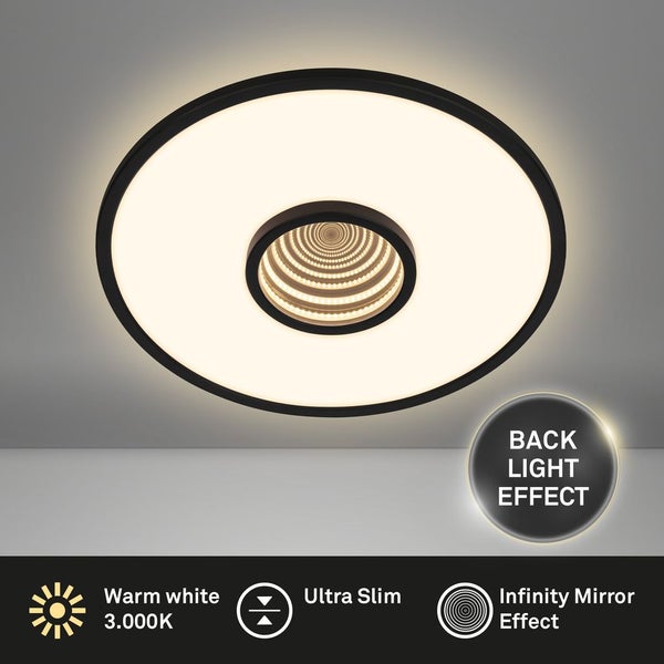 Briloner Toro LED Deckenlampe, Tunneleffekt, 3 Stufen Schaltung, Indirektes Licht, Speicherfunktion, Schwarz, Ø42 x 4 cm