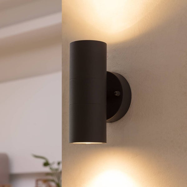 PRIOS Wandleuchte außen Tulimar (spritzwassergeschützt (Modern) in Schwarz aus Aluminium (2 flammig, GU10) - Außenwandleuchten Wandlampe Led Außenlampe Outdoor für Außenwand/Hauswand