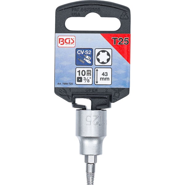 BGS Schraubenausdreher-Bit-Einsatz Antrieb Innenvierkant 10 mm (3/8) für defektes T-Profil (für Torx) T25 - 7098-T25