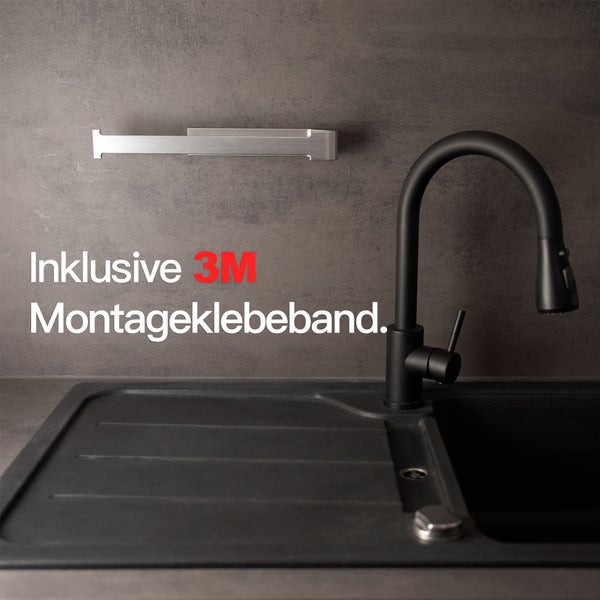 Designfabrik Hamburg Küchenrollenhalter ohne Bohren selbstklebend Schwarz Silber
