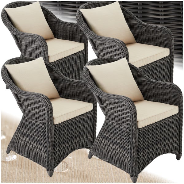 4er Set Rattansessel tectake  71 x 60 x 84 cm mit Aluminiumgestell grau