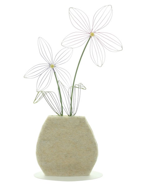 FRANK FLECHTWAREN|Metalldeko Vase mit Blumen, 14 x 4 x 28 cm, METALL, POLYESTER