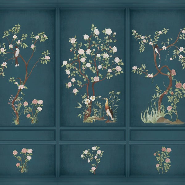 Dekorative Wandpaneele mit floralen und Vogelmotiven für die Wandgestaltung