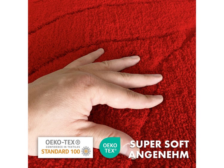 FLOORDIREKT Badematte Maris - Flauschiger Badvorleger mit Blattstruktur - Rot - 40 x 60 cm
