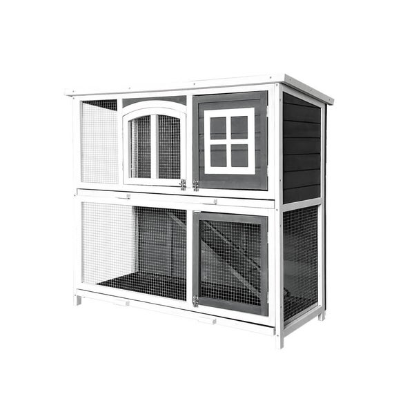 Home Deluxe Kaninchenstall aus Holz MINO – 122 x 108 cm I Wetterfestes Tannenholz-Gehege für drinnen & draußen