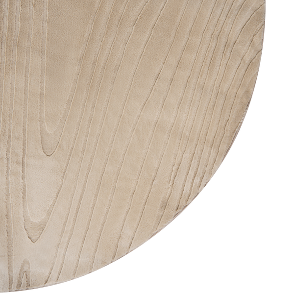 Runder Teppich mit Holzmaserung-Optik und Relief-Struktur, beige.