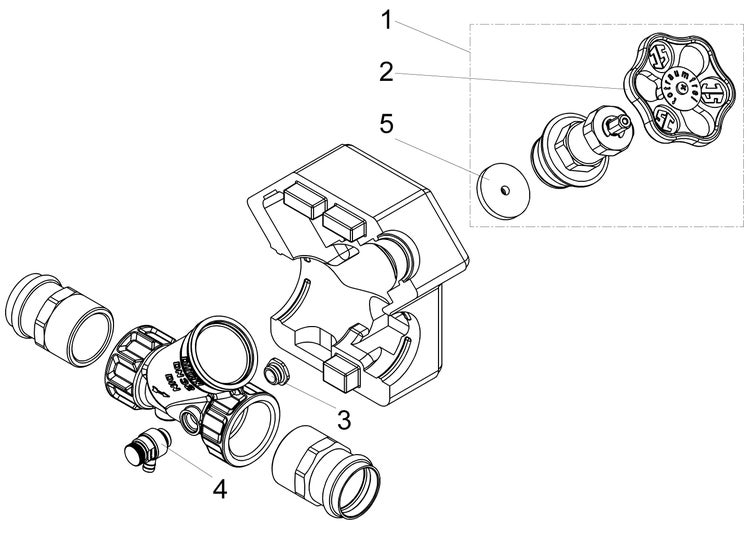 Explosionszeichnung einer Armatur mit nummerierten Einzelteilen wie Handrad, Ventiloberteil und Dichtungen.