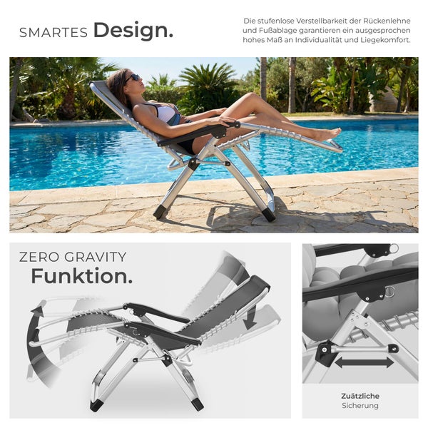 Sonnenliege mit verstellbarer Rückenlehne und Fußstütze für hohen Liegekomfort