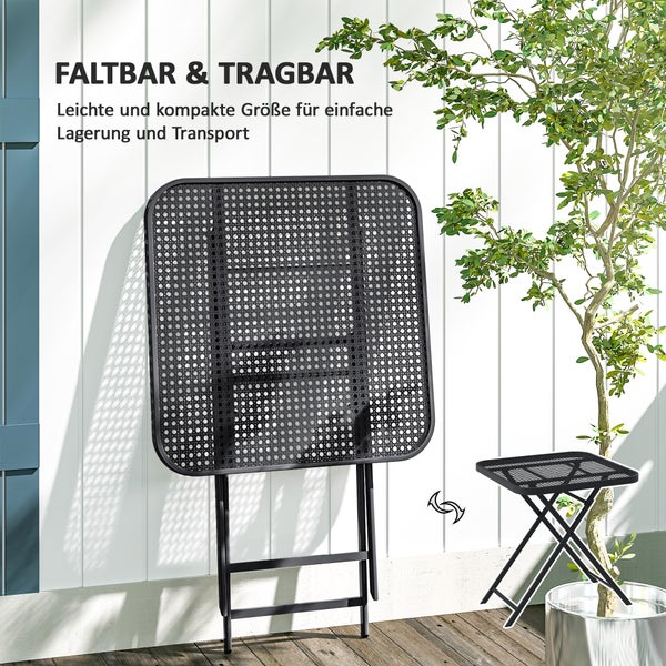 Outsunny Gartentisch klappbar 70 x70 cm, Wetterfest Balkontisch Stahl Klapptisch mit Ausschnitt-Design, Esstisch Outdoor, quadrarisch Beistelltisch, Terrassentisch für Garten Terrasse Balkon Schwarz