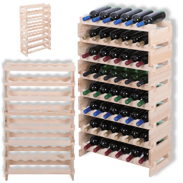 Weinregal VINOTECA FLEX PRO HxBxT 107x65x28cm 48 Flaschen auf 8 Ebenen Massives Kiefernholz Grau