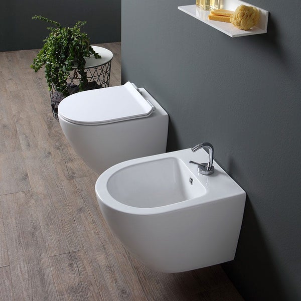 Wand-WC ohne Spülrand + WC-Sitz und Bidet | Folk