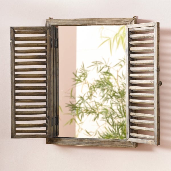 FRANK FLECHTWAREN | Holzspiegel Fenster, HOLZ, GLAS, 40 x 53 cm, Breite aufgeklappt 69 cm