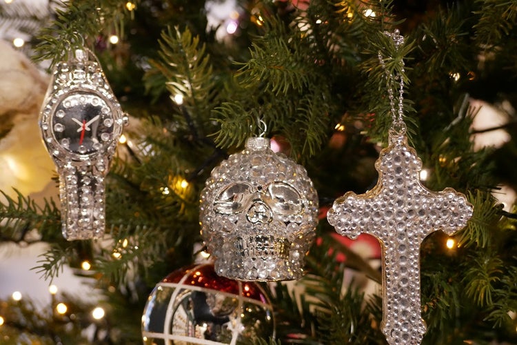 Glasornamente Set Sub Culture Xmas, Silber mit Strasssteinen, 8-13cm, 3 Stck., Weihnachtsbaumkugeln, Christbaumschmuck, Weihnachtsbaumanhänger
