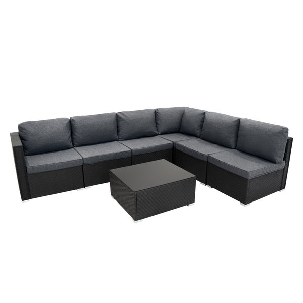 Rattan Modular 7-teiliges Möbelset – Schwarz