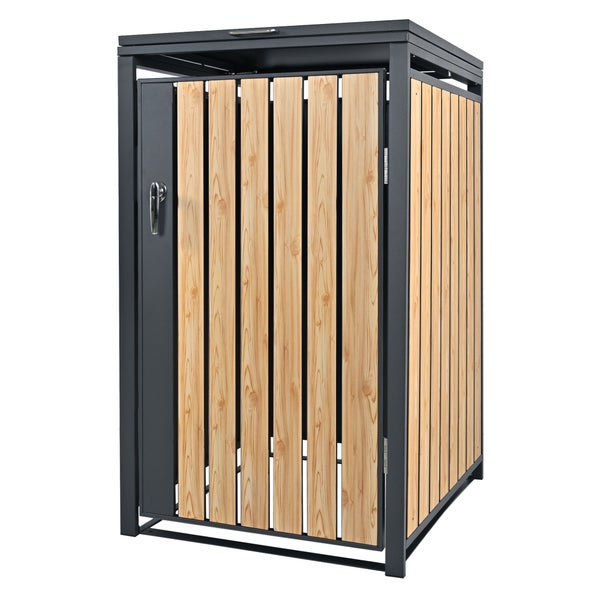 ML-Design Mülltonnenbox 1er für 1 Tonne 240L 68x80x116,3 cm Anthrazit-Lärchenoptik, Stahl, wetterfest/abschließbar Mülltonnenverkleidung Klappdeckel/Tür, Müllbox Mülltonnecontainer Mülltonnenabdeckung