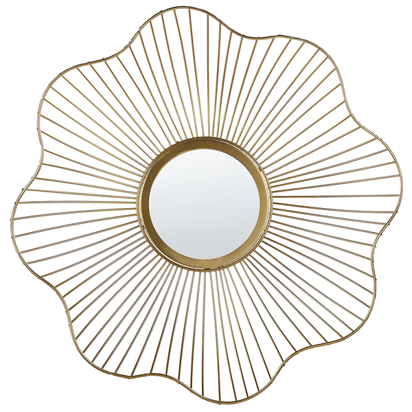 Dekorative Szene mit rundem Spiegel, Skulpturen, Uhr und Bilderrahmen