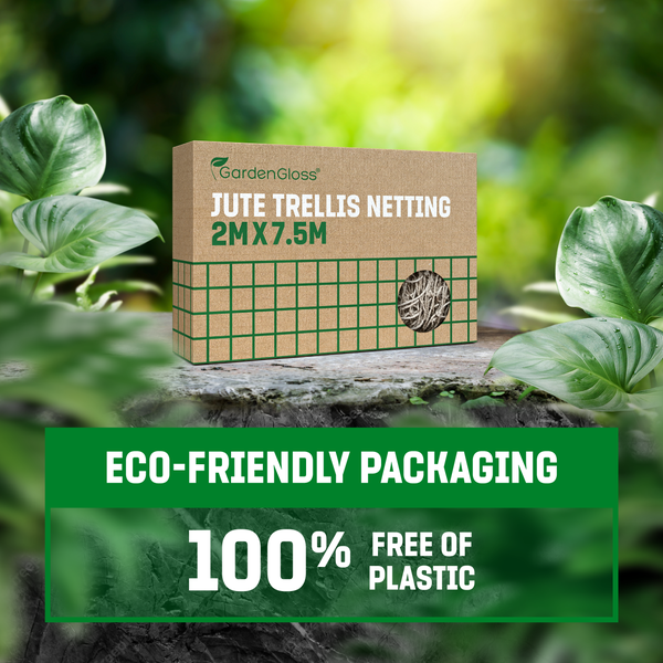 GardenGloss Jute Ranknetz Nachhaltig 100% Biologisch Abbaubar - Mit grosser Maschenweite für Gurken, Tomaten und Anderen Gemüsepflanzen - Rankhilfen für Kletterpflanzen (2m x 10m)