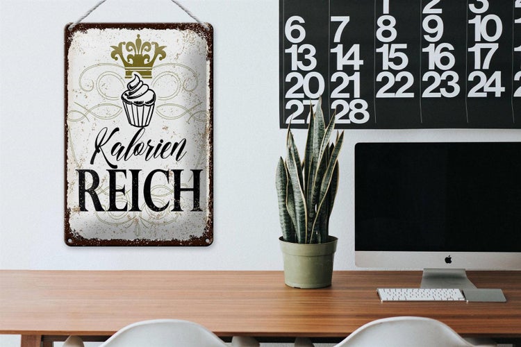 Blechschild Spruch Cupcake Kalorien reich 20x30cm