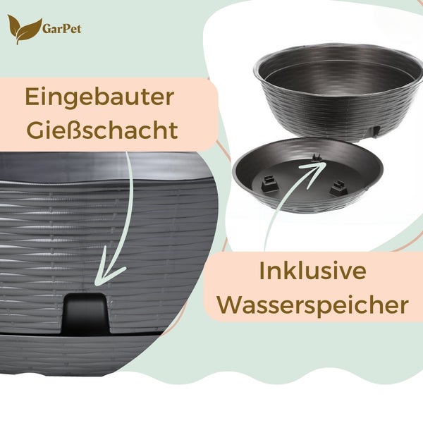 GarPet Pflanzgefäß mit eingebautem Gießschacht und inklusivem Wasserspeicher