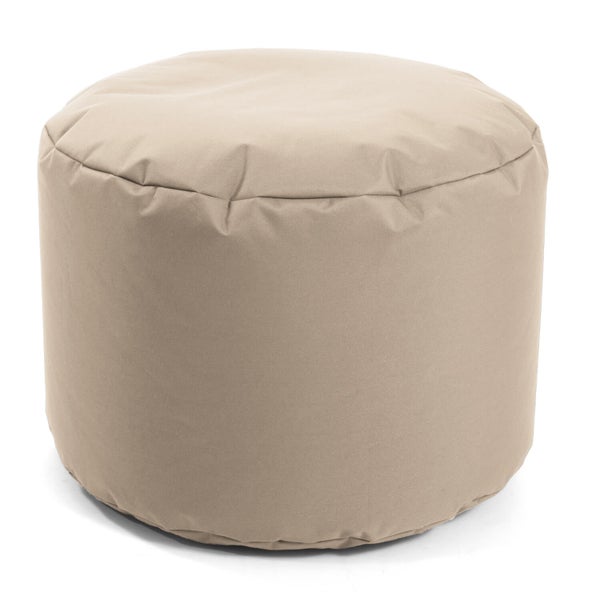 Outdoor Pouf o. Hocker 60x40cm in Beige für Balkon und Garten 'Der Ruhepouf', Sitzhocker rund, Bodenkissen, Fußhocker, Sitzpouf, Puff und Beistelltisch mit EPS-Perlen Füllung, Indoor geeignet